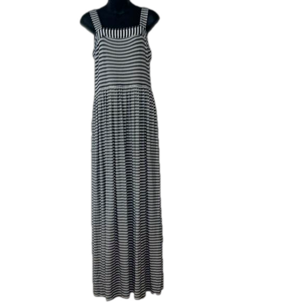 LOFT Black & White Striped Sleeveless Maxi Dress